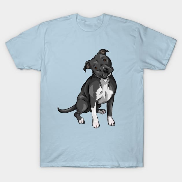 American Pitbull Terrier Dog | Black and White T-Shirt by Shirin Illustration